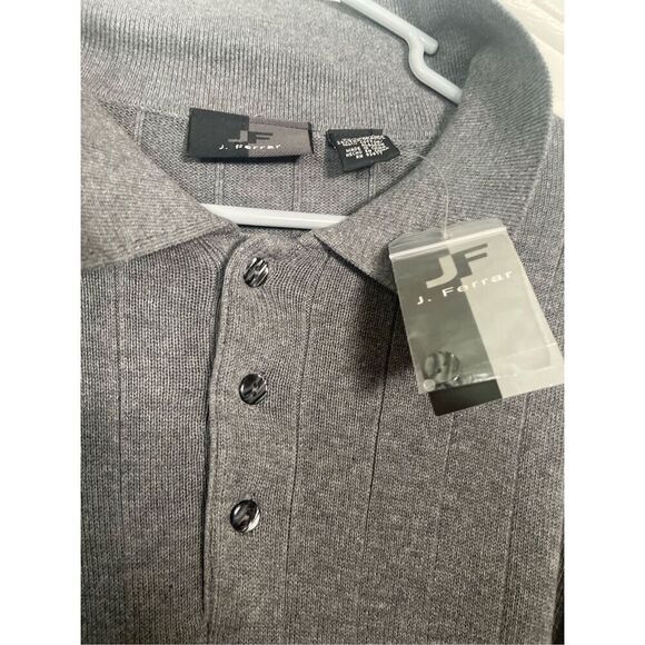 New J Ferrar Men's Gray Collared Long Sleeve Cotton Pullover Sweater Size 2XL - Picture 8 of 10